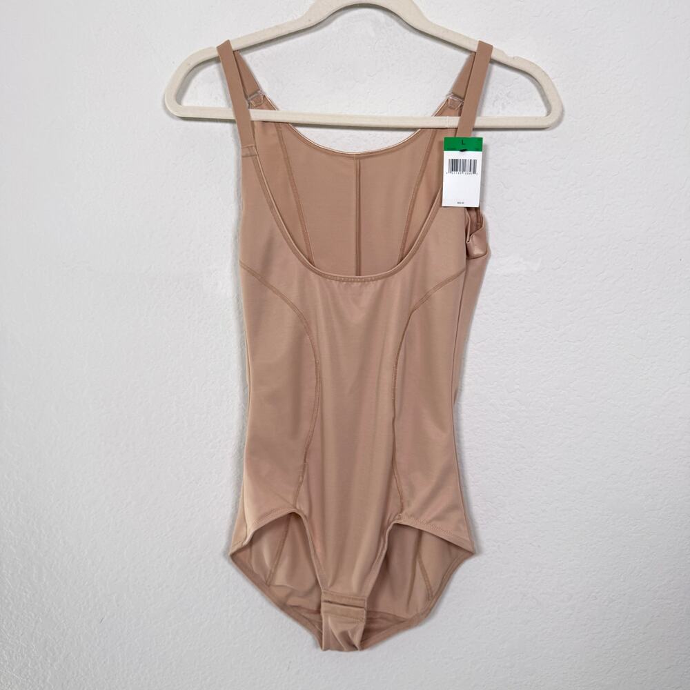 Maidenform Womens Open Bust Tummy Control Shapewear Bodysuit Size L Beige